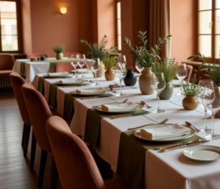 Elegánsan megterített privát vacsoraasztal mediterrán hangulatban